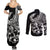 Personalised Polynesia Couples Matching Summer Maxi Dress and Long Sleeve Button Shirts Fish Hook Tattoo Go Fishing Polynesian Pattern Black - Wonder Print Shop