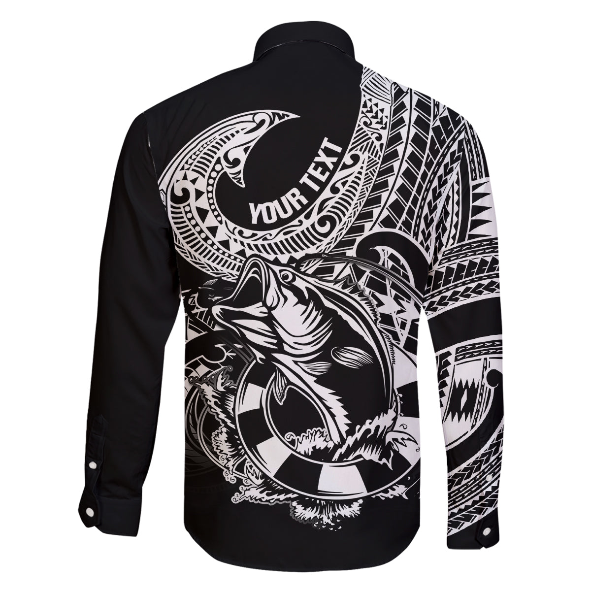 Personalised Polynesia Family Matching Long Sleeve Bodycon Dress and Hawaiian Shirt Fish Hook Tattoo Go Fishing Polynesian Pattern Black - Wonder Print Shop
