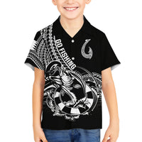 Personalised Polynesia Family Matching Long Sleeve Bodycon Dress and Hawaiian Shirt Fish Hook Tattoo Go Fishing Polynesian Pattern Black - Wonder Print Shop