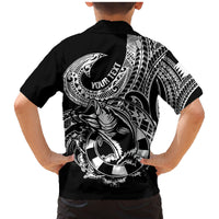 Personalised Polynesia Family Matching Mermaid Dress and Hawaiian Shirt Fish Hook Tattoo Go Fishing Polynesian Pattern Black - Wonder Print Shop