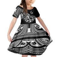 Personalised Polynesia Family Matching Mermaid Dress and Hawaiian Shirt Fish Hook Tattoo Go Fishing Polynesian Pattern Black - Wonder Print Shop