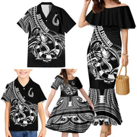 Personalised Polynesia Family Matching Mermaid Dress and Hawaiian Shirt Fish Hook Tattoo Go Fishing Polynesian Pattern Black - Wonder Print Shop