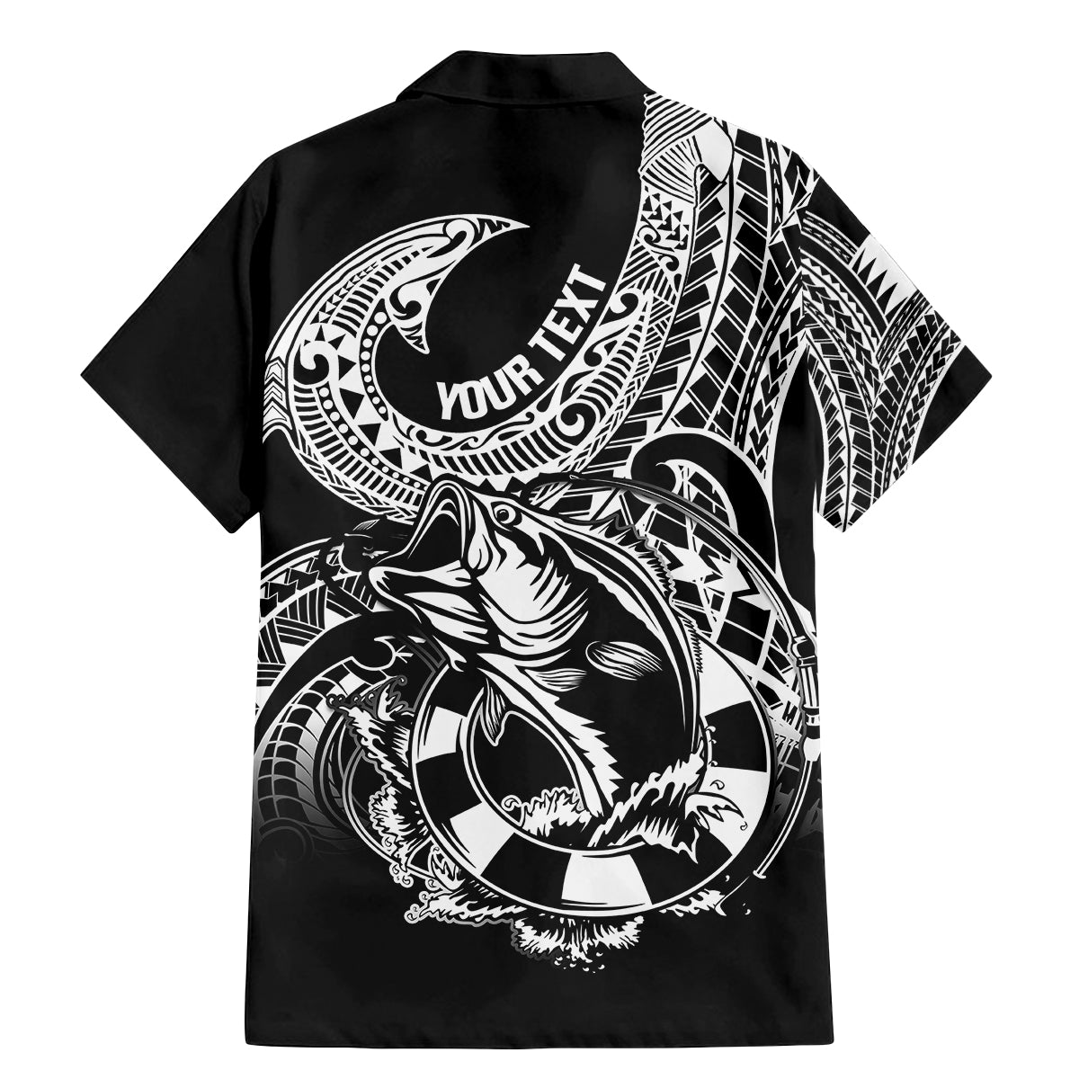 Personalised Polynesia Family Matching Mermaid Dress and Hawaiian Shirt Fish Hook Tattoo Go Fishing Polynesian Pattern Black - Wonder Print Shop