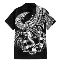Personalised Polynesia Family Matching Mermaid Dress and Hawaiian Shirt Fish Hook Tattoo Go Fishing Polynesian Pattern Black - Wonder Print Shop