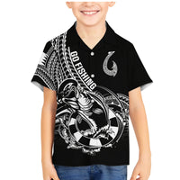 Personalised Polynesia Family Matching Mermaid Dress and Hawaiian Shirt Fish Hook Tattoo Go Fishing Polynesian Pattern Black - Wonder Print Shop