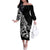 Personalised Polynesia Family Matching Off Shoulder Long Sleeve Dress and Hawaiian Shirt Fish Hook Tattoo Go Fishing Polynesian Pattern Black - Wonder Print Shop