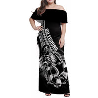 Personalised Polynesia Family Matching Off Shoulder Maxi Dress and Hawaiian Shirt Fish Hook Tattoo Go Fishing Polynesian Pattern Black - Wonder Print Shop