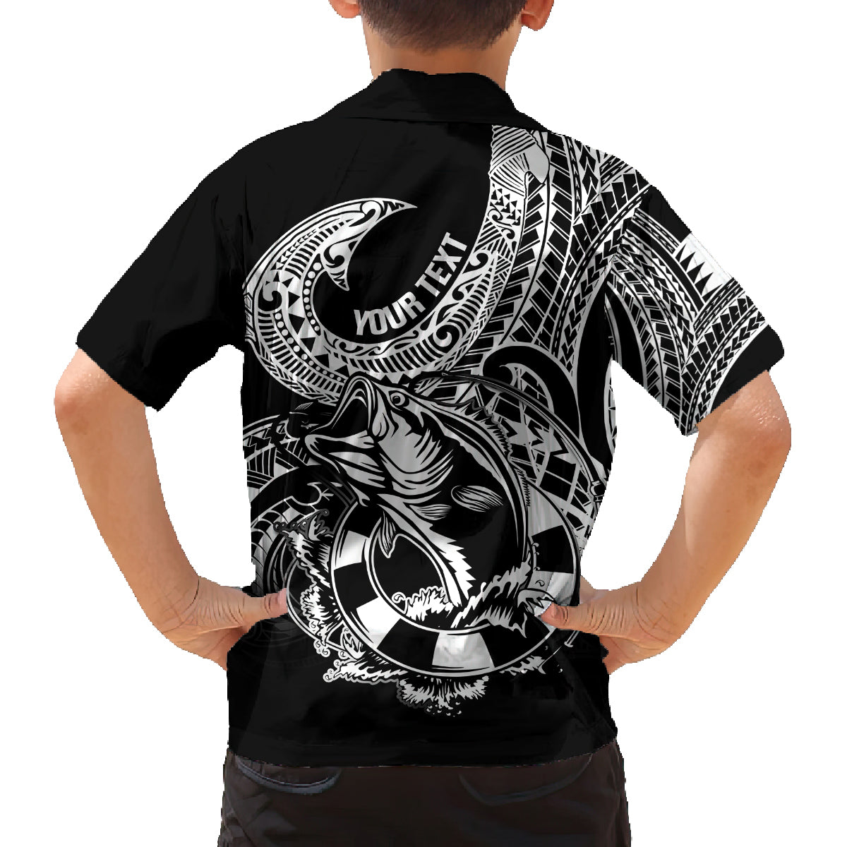 Personalised Polynesia Family Matching Puletasi Dress and Hawaiian Shirt Fish Hook Tattoo Go Fishing Polynesian Pattern Black - Wonder Print Shop