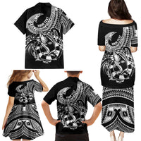 Personalised Polynesia Family Matching Puletasi Dress and Hawaiian Shirt Fish Hook Tattoo Go Fishing Polynesian Pattern Black - Wonder Print Shop