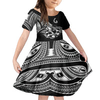 Personalised Polynesia Family Matching Short Sleeve Bodycon Dress and Hawaiian Shirt Fish Hook Tattoo Go Fishing Polynesian Pattern Black - Wonder Print Shop