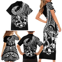 Personalised Polynesia Family Matching Short Sleeve Bodycon Dress and Hawaiian Shirt Fish Hook Tattoo Go Fishing Polynesian Pattern Black - Wonder Print Shop