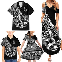 Personalised Polynesia Family Matching Summer Maxi Dress and Hawaiian Shirt Fish Hook Tattoo Go Fishing Polynesian Pattern Black - Wonder Print Shop