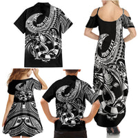 Personalised Polynesia Family Matching Summer Maxi Dress and Hawaiian Shirt Fish Hook Tattoo Go Fishing Polynesian Pattern Black - Wonder Print Shop