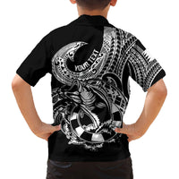 Personalised Polynesia Family Matching Tank Maxi Dress and Hawaiian Shirt Fish Hook Tattoo Go Fishing Polynesian Pattern Black - Wonder Print Shop