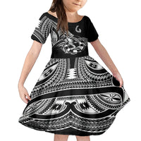 Personalised Polynesia Family Matching Tank Maxi Dress and Hawaiian Shirt Fish Hook Tattoo Go Fishing Polynesian Pattern Black - Wonder Print Shop