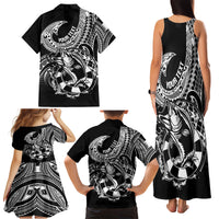 Personalised Polynesia Family Matching Tank Maxi Dress and Hawaiian Shirt Fish Hook Tattoo Go Fishing Polynesian Pattern Black - Wonder Print Shop