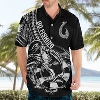 Personalised Polynesia Hawaiian Shirt Fish Hook Tattoo Go Fishing Polynesian Pattern Black - Wonder Print Shop