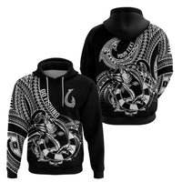 Personalised Polynesia Hoodie Fish Hook Tattoo Go Fishing Polynesian Pattern Black - Wonder Print Shop
