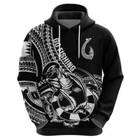 Personalised Polynesia Hoodie Fish Hook Tattoo Go Fishing Polynesian Pattern Black - Wonder Print Shop