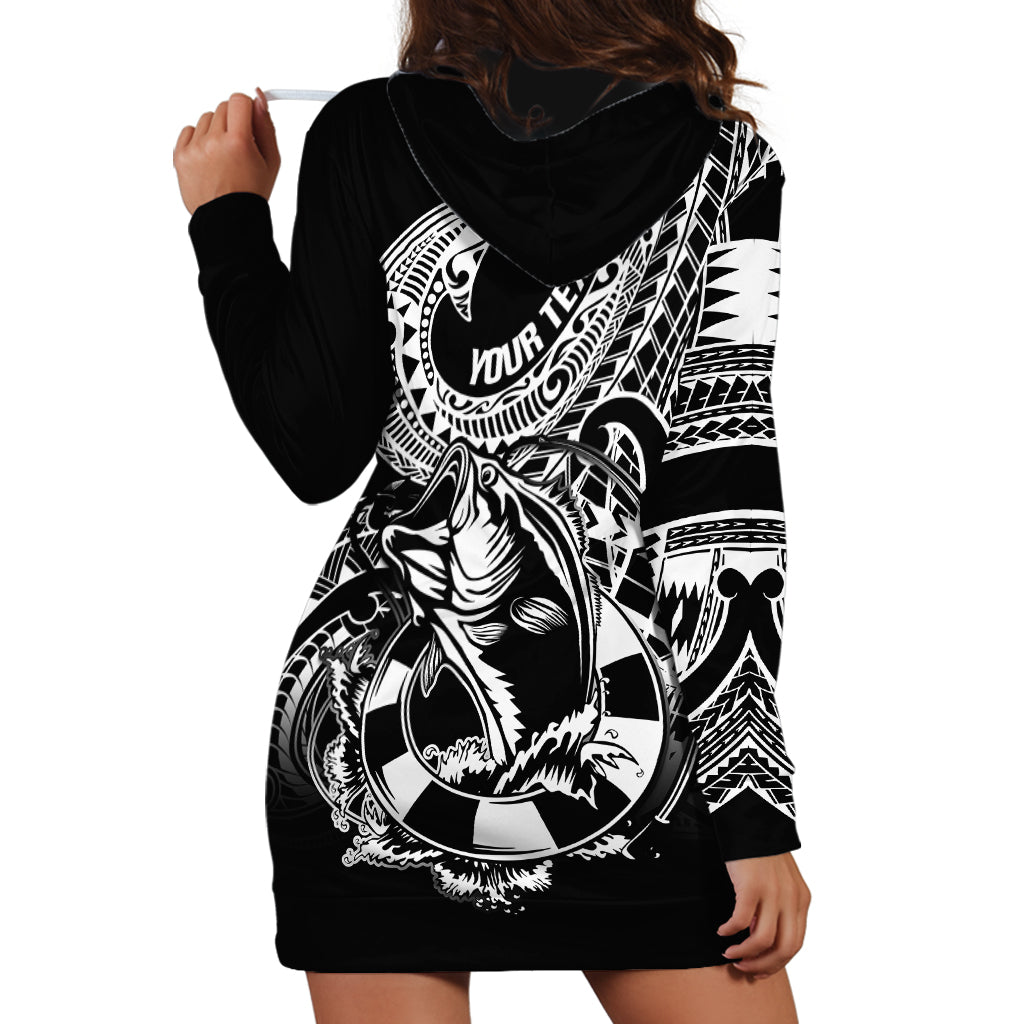 Personalised Polynesia Hoodie Dress Fish Hook Tattoo Go Fishing Polynesian Pattern Black - Wonder Print Shop