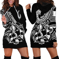 Personalised Polynesia Hoodie Dress Fish Hook Tattoo Go Fishing Polynesian Pattern Black - Wonder Print Shop