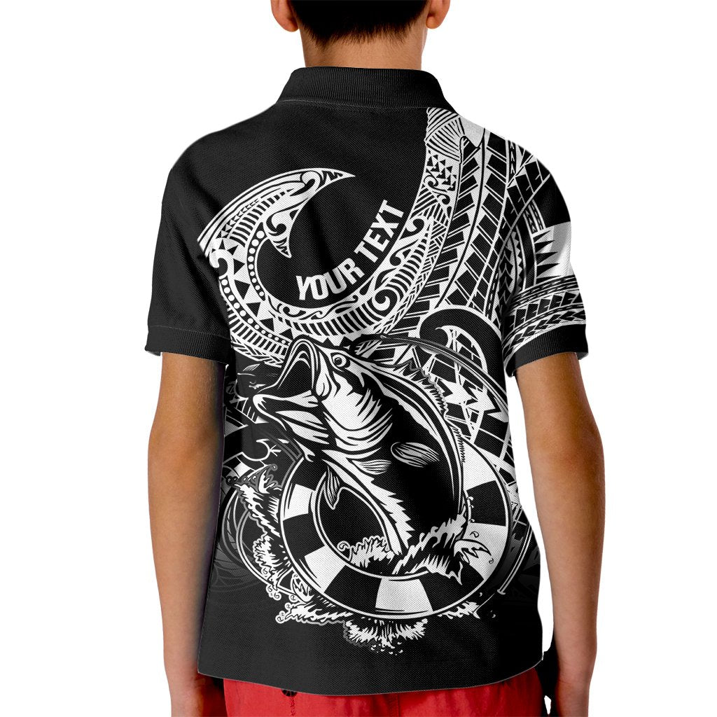 Personalised Polynesia Kid Polo Shirt Fish Hook Tattoo Go Fishing Polynesian Pattern Black - Wonder Print Shop