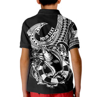 Personalised Polynesia Kid Polo Shirt Fish Hook Tattoo Go Fishing Polynesian Pattern Black - Wonder Print Shop