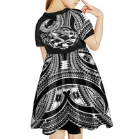 Personalised Polynesia Kid Short Sleeve Dress Fish Hook Tattoo Go Fishing Polynesian Pattern Black - Wonder Print Shop