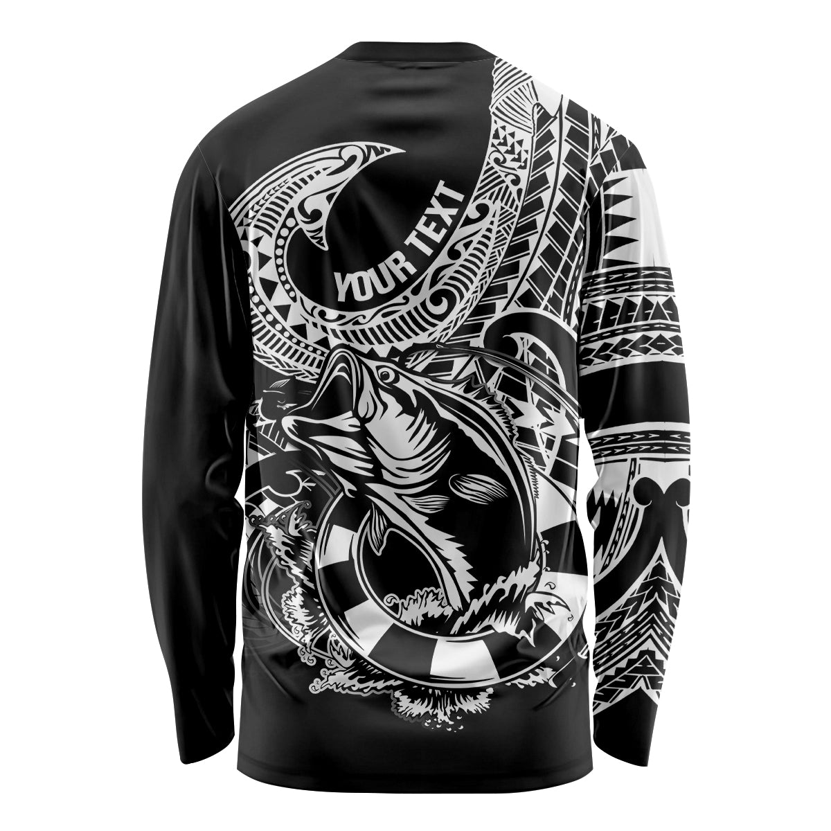 Personalised Polynesia Long Sleeve Shirt Fish Hook Tattoo Go Fishing Polynesian Pattern Black - Wonder Print Shop