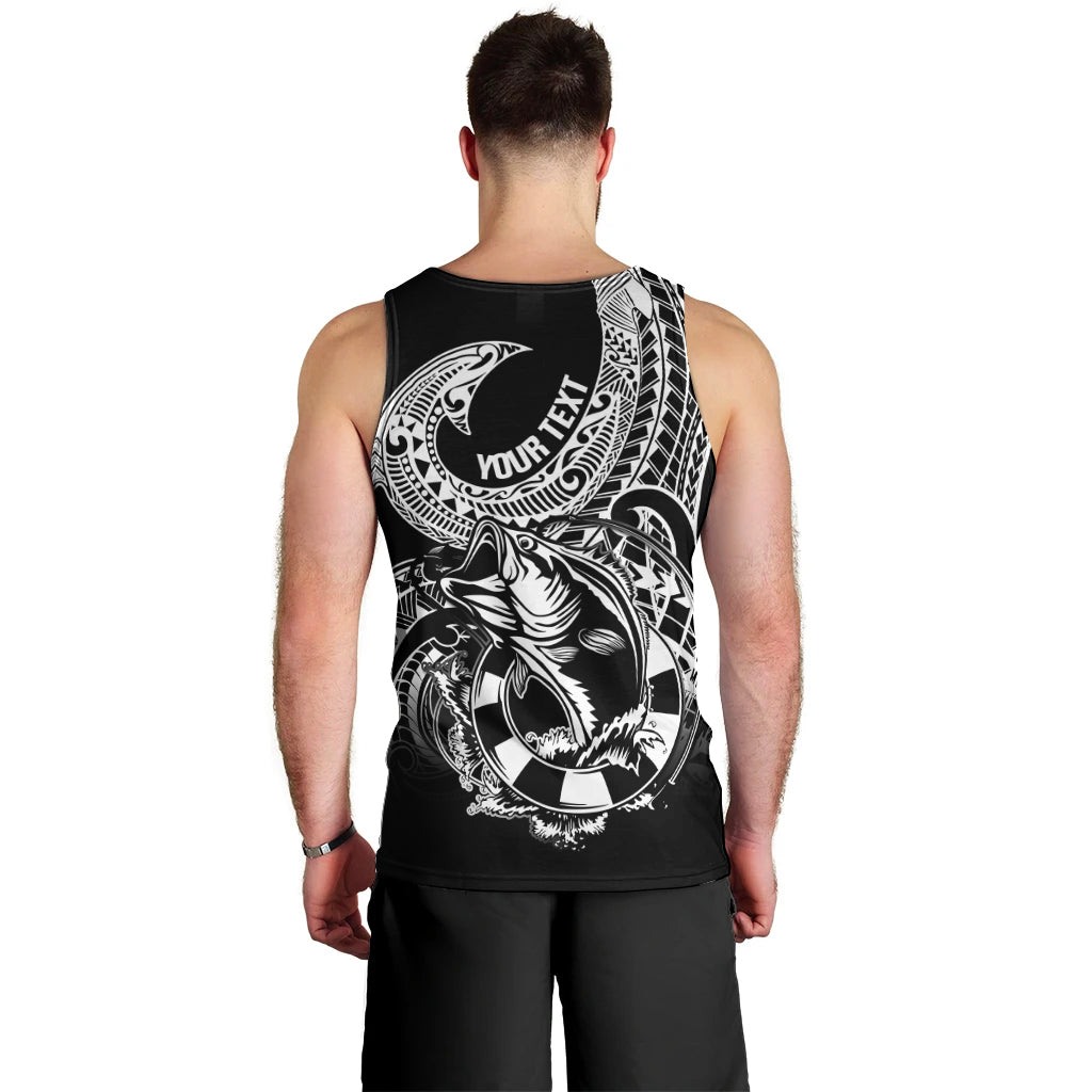 Personalised Polynesia Men Tank Top Fish Hook Tattoo Go Fishing Polynesian Pattern Black - Wonder Print Shop