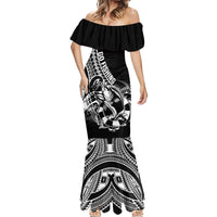 Personalised Polynesia Mermaid Dress Fish Hook Tattoo Go Fishing Polynesian Pattern Black - Wonder Print Shop