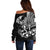 Personalised Polynesia Off Shoulder Sweater Fish Hook Tattoo Go Fishing Polynesian Pattern Black - Wonder Print Shop