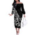 Personalised Polynesia Off The Shoulder Long Sleeve Dress Fish Hook Tattoo Go Fishing Polynesian Pattern Black - Wonder Print Shop