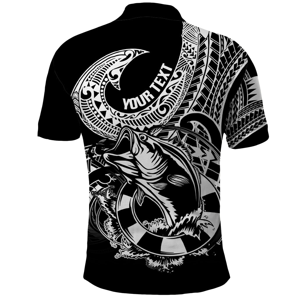 Personalised Polynesia Polo Shirt Fish Hook Tattoo Go Fishing Polynesian Pattern Black - Wonder Print Shop