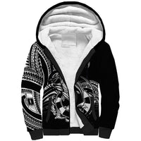 Personalised Polynesia Sherpa Hoodie Fish Hook Tattoo Go Fishing Polynesian Pattern Black - Wonder Print Shop