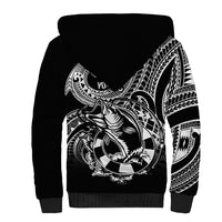 Personalised Polynesia Sherpa Hoodie Fish Hook Tattoo Go Fishing Polynesian Pattern Black - Wonder Print Shop