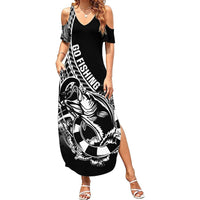 Personalised Polynesia Summer Maxi Dress Fish Hook Tattoo Go Fishing Polynesian Pattern Black - Wonder Print Shop