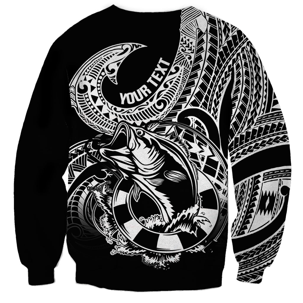 Personalised Polynesia Sweatshirt Fish Hook Tattoo Go Fishing Polynesian Pattern Black - Wonder Print Shop