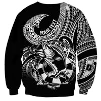 Personalised Polynesia Sweatshirt Fish Hook Tattoo Go Fishing Polynesian Pattern Black - Wonder Print Shop