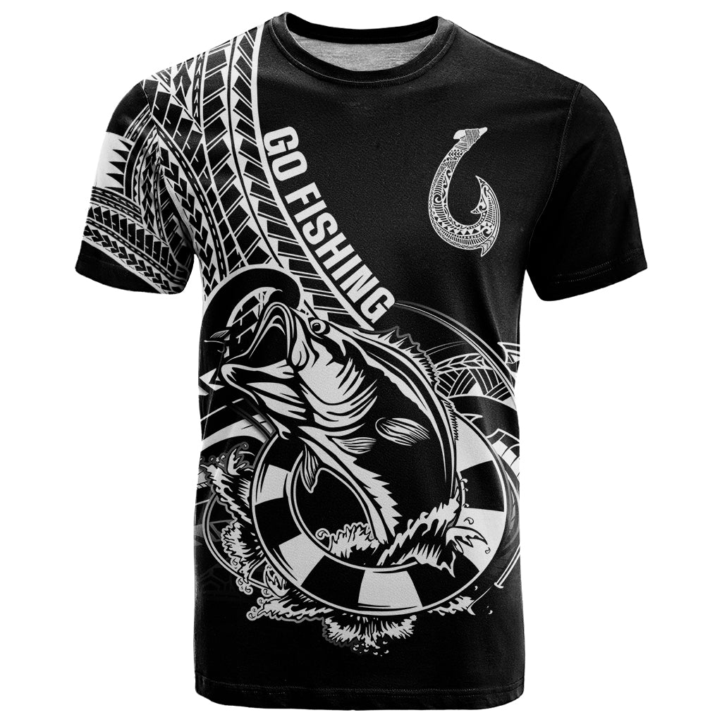 Personalised Polynesia T Shirt Fish Hook Tattoo Go Fishing Polynesian Pattern Black - Wonder Print Shop
