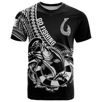Personalised Polynesia T Shirt Fish Hook Tattoo Go Fishing Polynesian Pattern Black - Wonder Print Shop