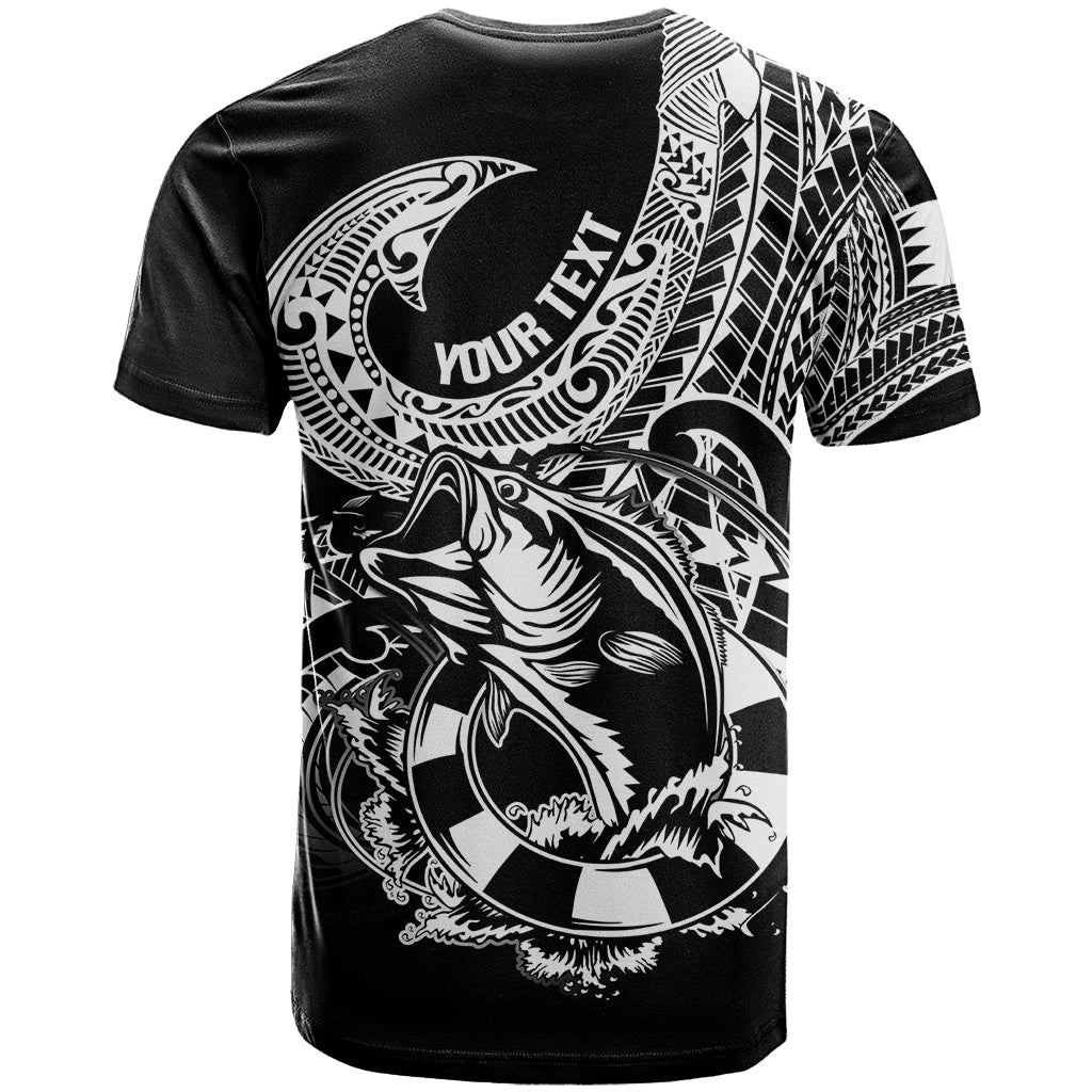 Personalised Polynesia T Shirt Fish Hook Tattoo Go Fishing Polynesian Pattern Black - Wonder Print Shop