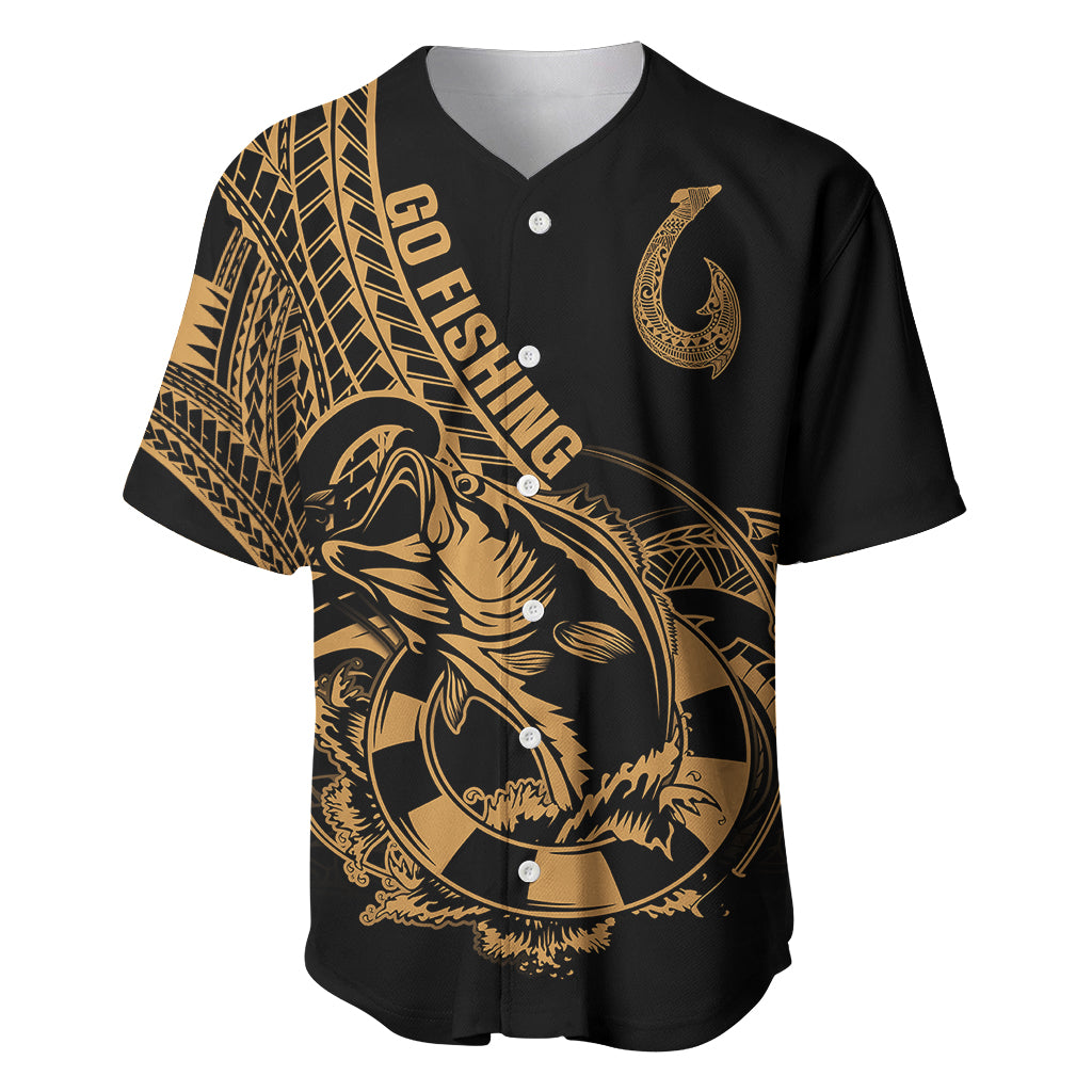 Polynesia Baseball Jersey Fish Hook Tattoo Go Fishing Polynesian Pattern Gold - Wonder Print Shop