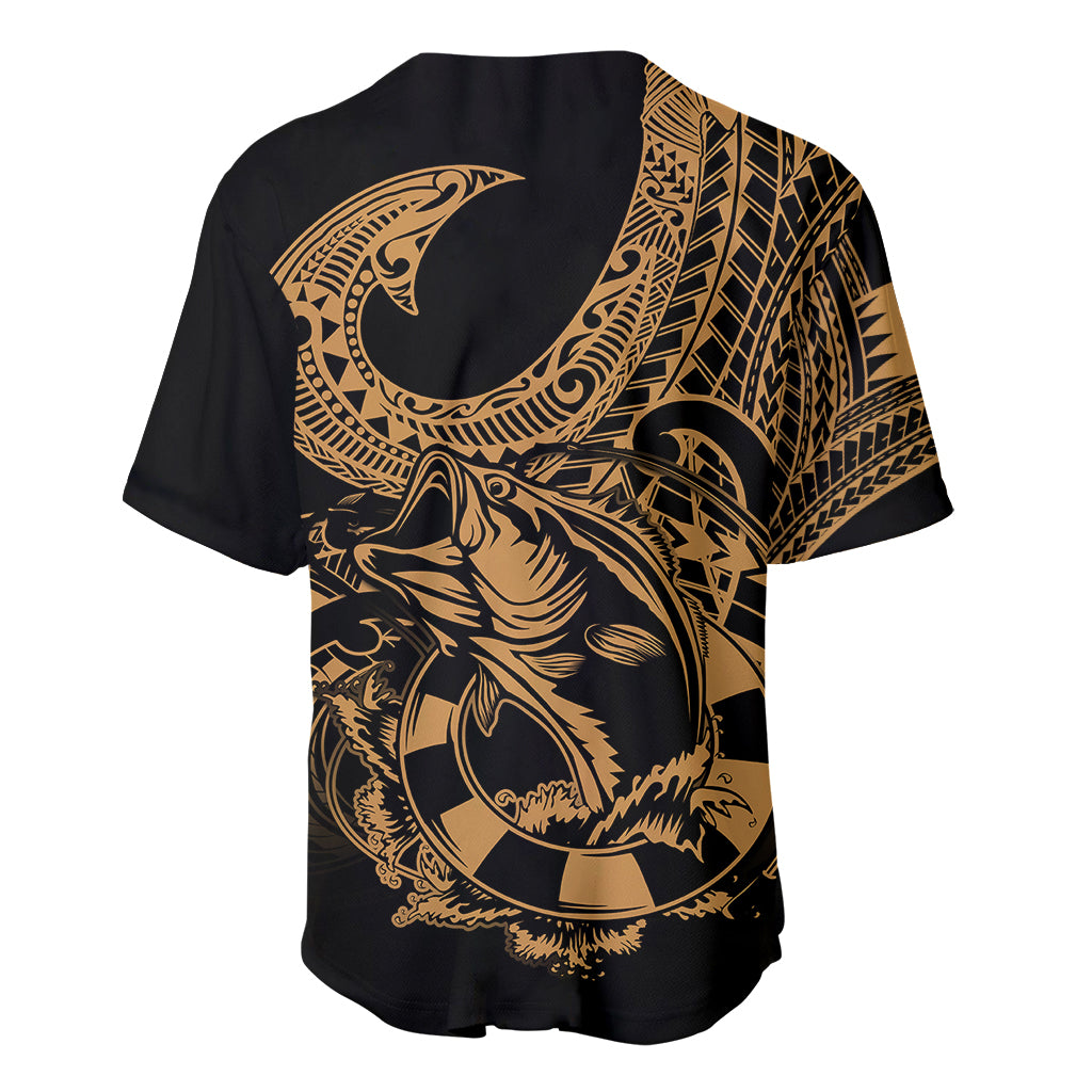 Polynesia Baseball Jersey Fish Hook Tattoo Go Fishing Polynesian Pattern Gold - Wonder Print Shop