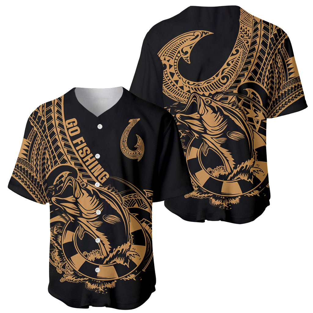 Polynesia Baseball Jersey Fish Hook Tattoo Go Fishing Polynesian Pattern Gold - Wonder Print Shop