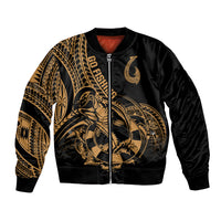 Polynesia Bomber Jacket Fish Hook Tattoo Go Fishing Polynesian Pattern Gold - Wonder Print Shop
