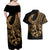 Polynesia Couples Matching Off Shoulder Maxi Dress and Hawaiian Shirt Fish Hook Tattoo Go Fishing Polynesian Pattern Gold - Wonder Print Shop