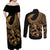 Polynesia Couples Matching Off Shoulder Maxi Dress and Long Sleeve Button Shirts Fish Hook Tattoo Go Fishing Polynesian Pattern Gold - Wonder Print Shop