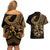 Polynesia Couples Matching Off Shoulder Short Dress and Hawaiian Shirt Fish Hook Tattoo Go Fishing Polynesian Pattern Gold - Wonder Print Shop