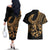 Polynesia Couples Matching Off The Shoulder Long Sleeve Dress and Hawaiian Shirt Fish Hook Tattoo Go Fishing Polynesian Pattern Gold - Wonder Print Shop